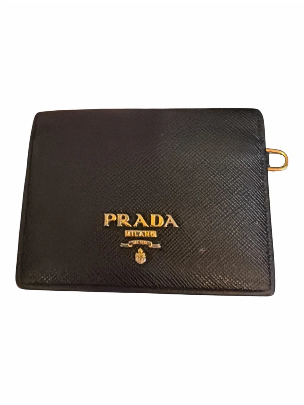PRADA Black Saffiano Leather Bi-Fold Card Case Wallet ID Badge Holder